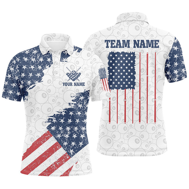 Custom Grunge American Flag Billiard Polo Shirts For Men Custom Patriotic US Flag Design Billiard Shirts