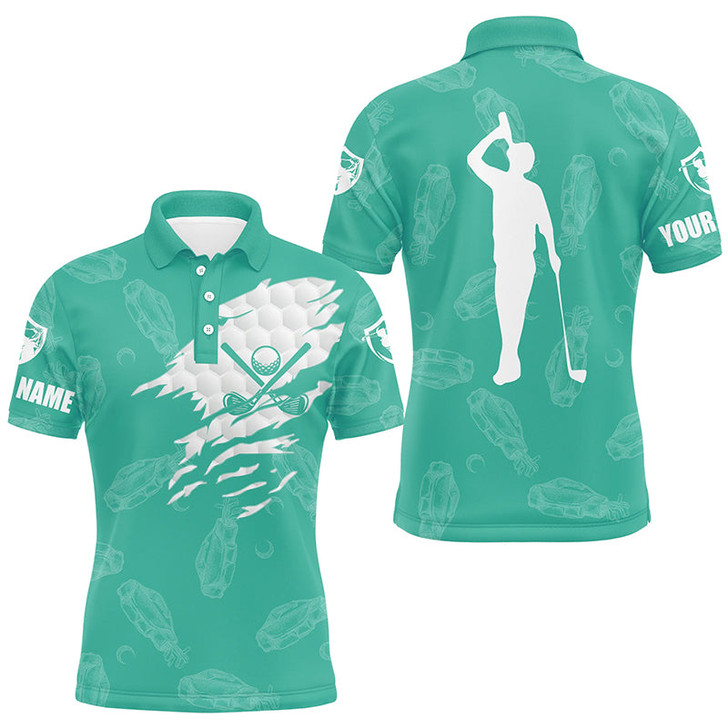 Custom Mens golf polo shirt custom name golf clubs pattern shirt | Turquoise