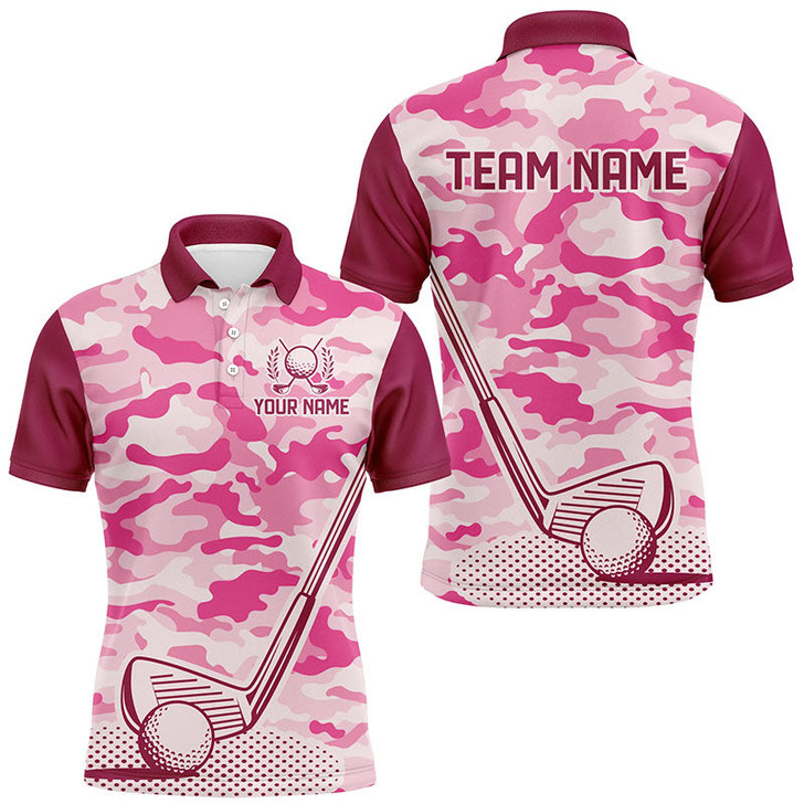 Custom Pink Camo Mens Golf Polo Shirts custom golf outfit for mens, team golf shirt