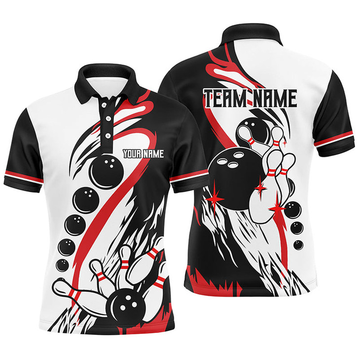 Custom Black and white retro bowling league jerseys custom Men Bowling Polo Shirt, gifts for bowlers