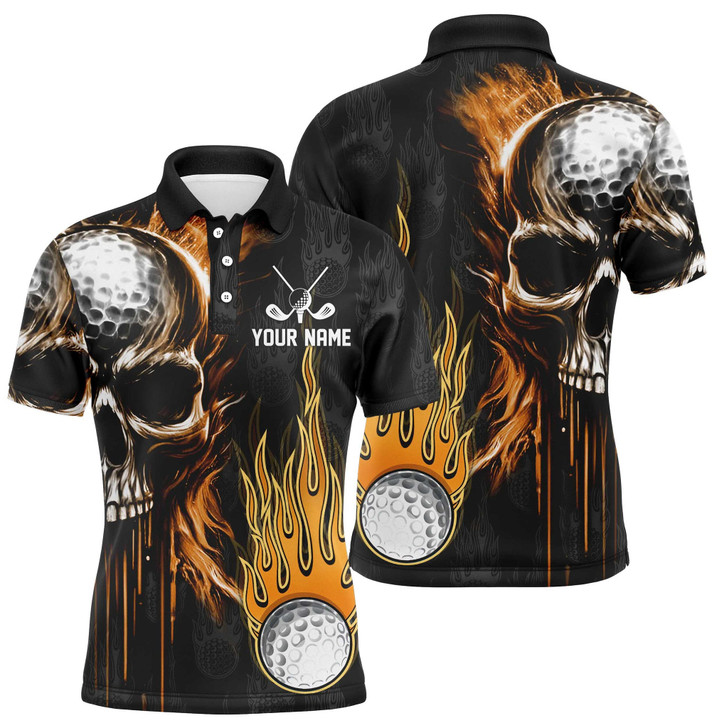 Custom Mens golf polos shirts custom skull golf fire golf apparel, cool polo shirts for mens