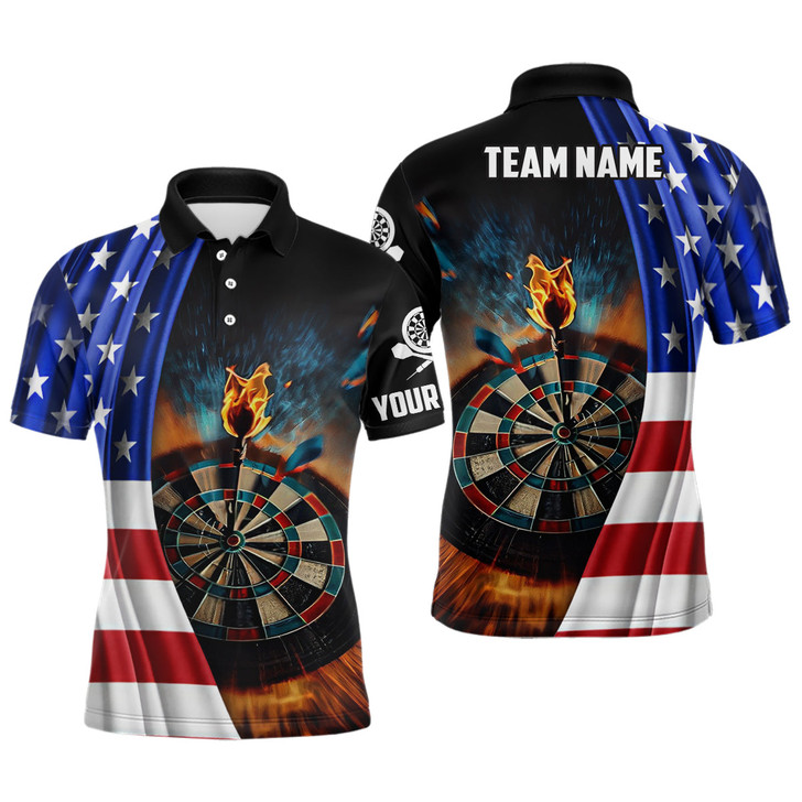 Custom American Flag Mens Darts Polo Shirt Custom Fire Patriotic Darts Shirt For Men Dart Jerseys