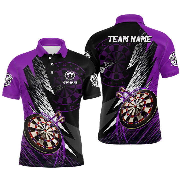 Personalized Black Purple Mens Darts Polo Shirt Custom Darts Shirt For Men Team Jersey