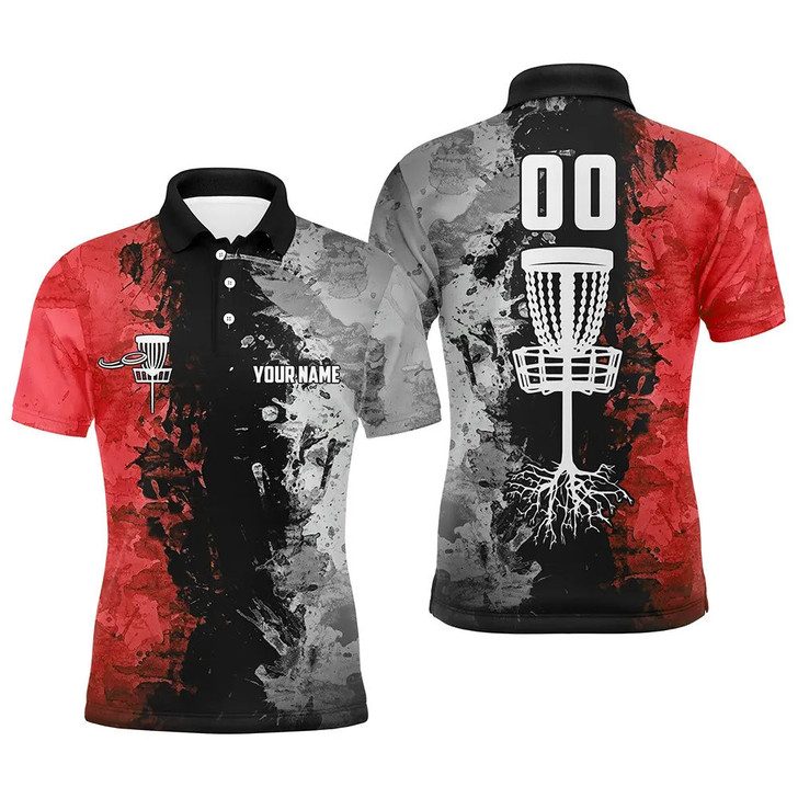 Custom name and number Disc Golf basket Men polo shirts, disc golf shirts for men | Red