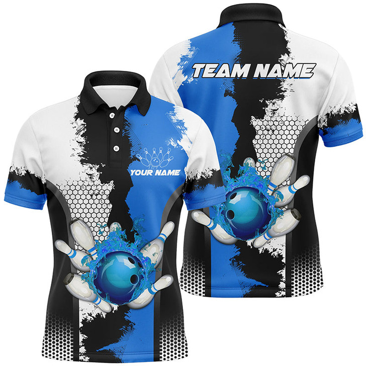 Custom Black white bowling fire league jerseys custom Men Bowling Polo Shirt, gifts for bowler | Blue