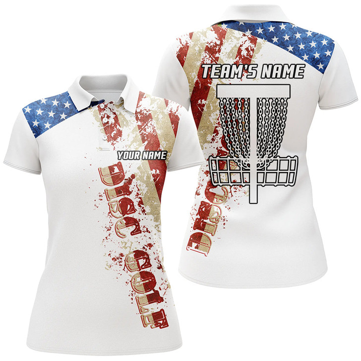 Custom American Flag Patriotic Womens Disc Golf Polo Shirt Custom Team Disc Golf Basket Shirts