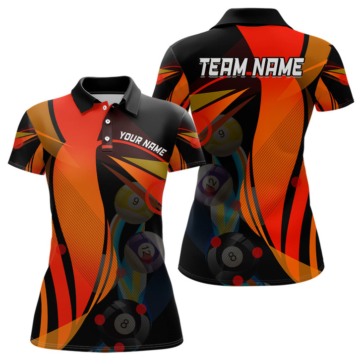 Custom Personalized 3D Orange Billiard Balls Polo Shirts For Women Custom Billiard Pool League Shirts