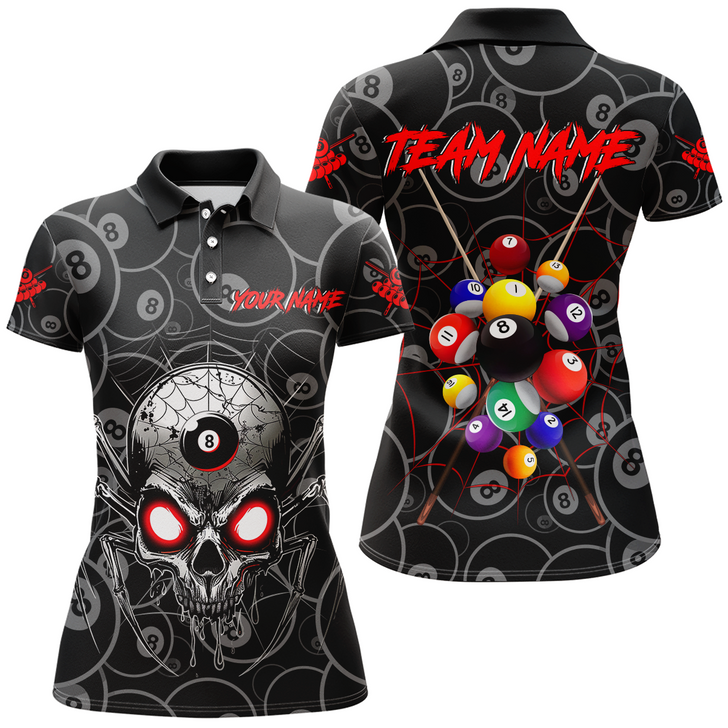 Custom Personalized Skull Spider Billiard Balls Women Polo & Quarter-Zip Shirts Custom Billiard Team Jerseys