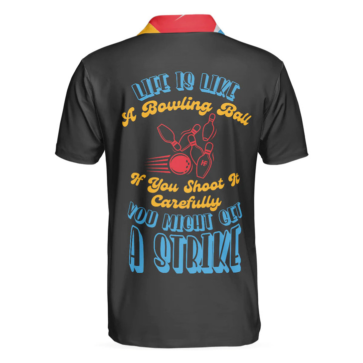Colorful Tenpin Bowling Men Polo Shirt, Life Is Like A Bowling Ball Shirt For Male, Gift Idea For Bowling Lovers