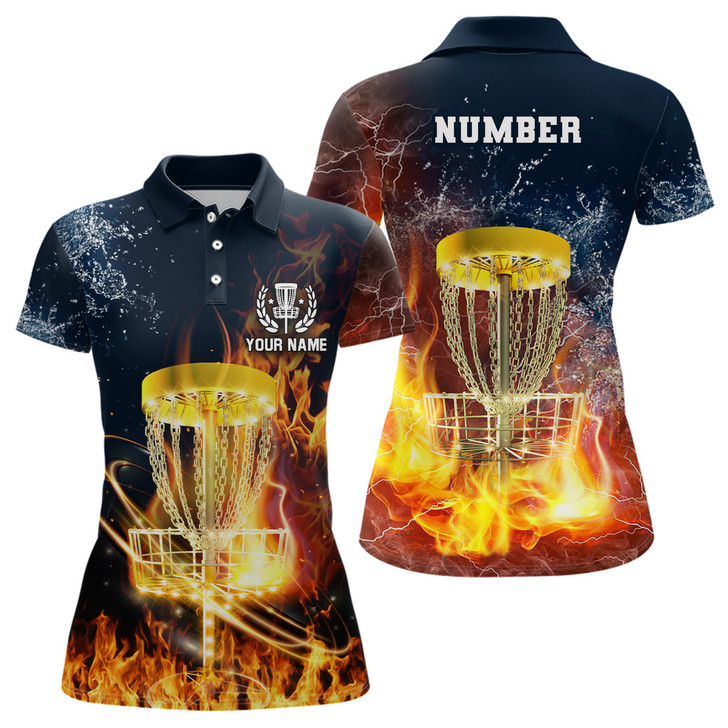 Custom Fire And Water Womens Disc Golf Polo Shirt Lightning Golf Shirts For Women, Disc Golf Gifts