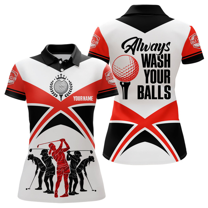 Custom Always Wash Your Balls Golf Polo Shirts Custom Orange Black Golf Shirts For Women, Golf Gifts
