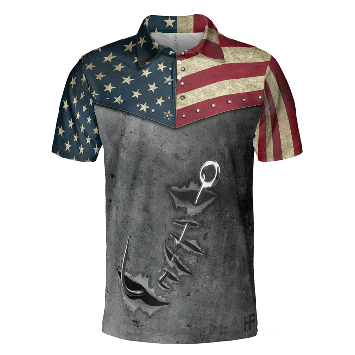 Crack Fishing American Flag Short Sleeve Polo Shirt, Patriotic Polo Shirt, Best Fishing Shirt For Men