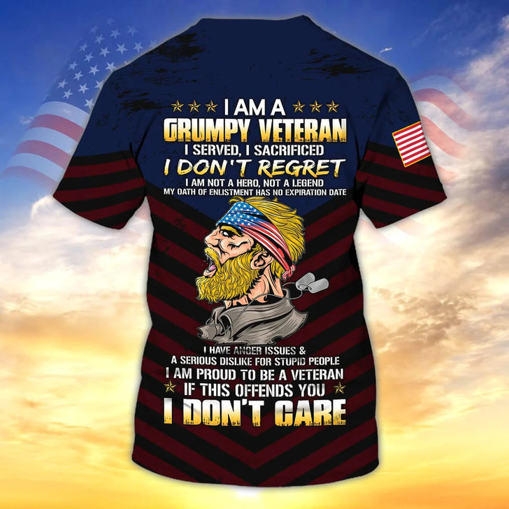 I Am A Grumpy Veteran 3D Print Shirt Men Women, Proud To Be Veteran Clothing, Veteran Gift