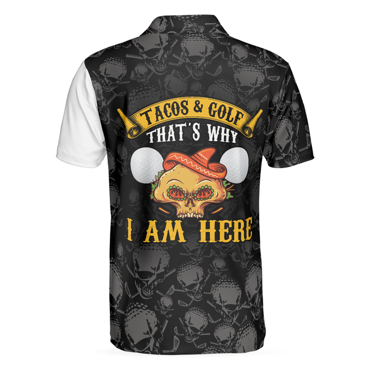 Tacos & Golf Polo Shirt, Skull Pattern Golfing Shirt Design, Tacos Golf Shirt - Perfect Gift For Men, Golfers