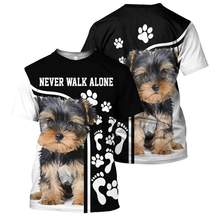 Never Walk Alone Dog 3D All Over Printed Shirt, Dog Pawprint Full Zip Up Hoodies, Gift To Dog Lover