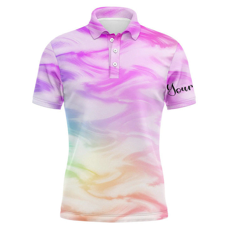 Custom Golf Men Polo Shirt - Colorful Watercolor Paint Pattern Custom Name Apparel - Personalized Gift For Golf Lover, Team, Male Players, Golfer