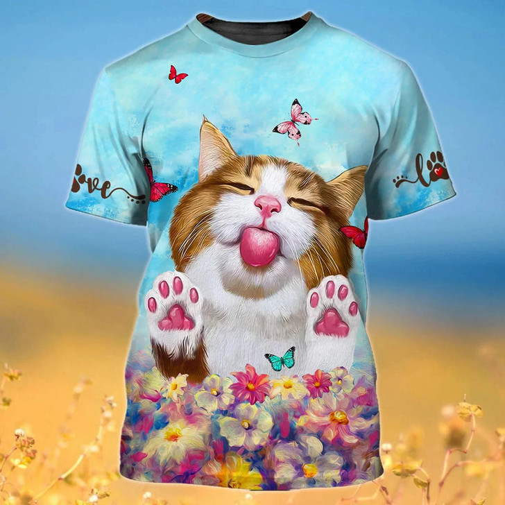 Cute Cat 3D Print On Zip Hoodie, Women Cat Apparel, Cat Shirt For Her, Cat Lover Gift