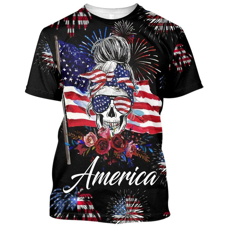 American Pride Skull Independence's Day Hoodie, 3D Full Print 4Th Of July Shirts, Patriotic 3D Shirts