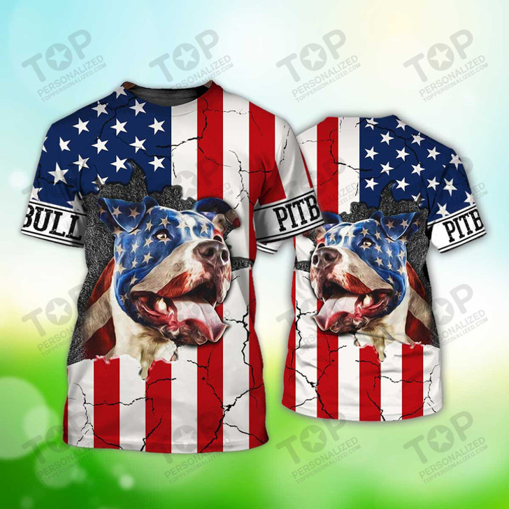 Pitbull America Flag T-Shirt, Pitbull T-Shirt, Dog T-Shirt For Humans