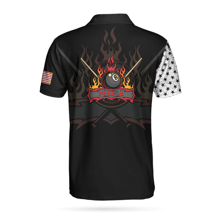 Custom Billiards Custom Men Polo Shirt 8-ball Mafia Skull Billiards Pool Custom Polo Shirt, Personalized American Flag Billiards Polo Shirt