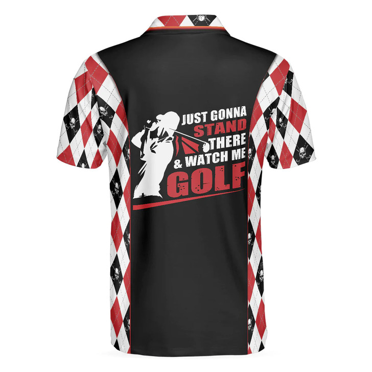 Argyle Pattern Skull Golf Men Polo Shirt, Just Gonna Stand There And Watch Me Golf Shirt For Male
