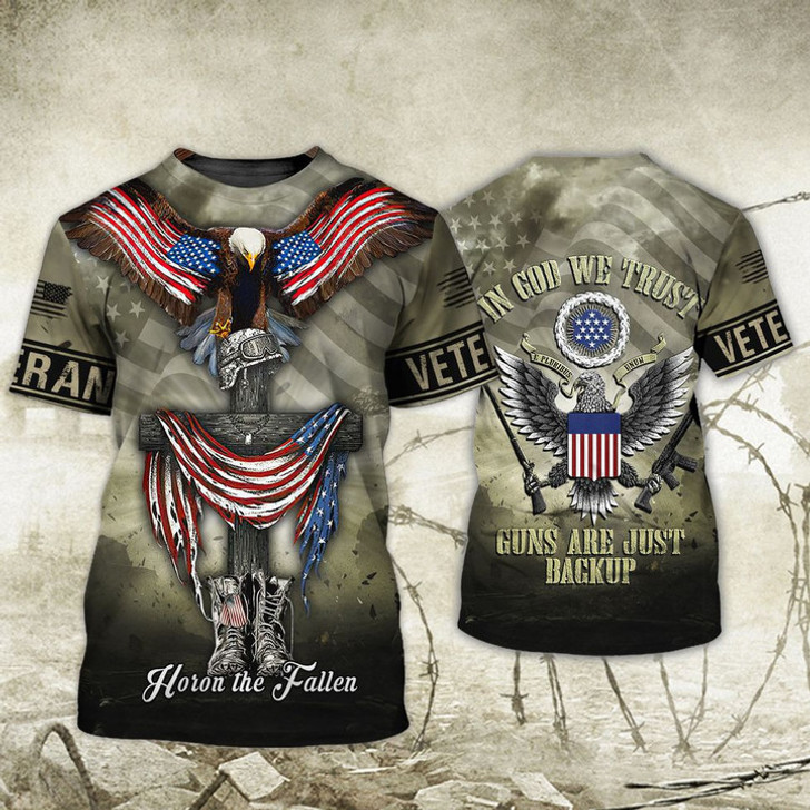 Full Print Veteran Patriotic U.S Army American Flag Men's T-Shirt