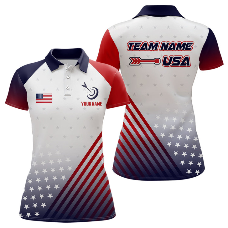 Personalized Patriotic US Flag Archery Women Polo & Quarter-Zip Shirts Custom Team Archery