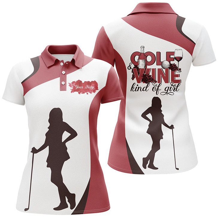 Custom Golf Wine Kind Of Girl Womens Golf Polo Shirts, White And Red Polo Shirt, Golf Shirt For Wine Lovers