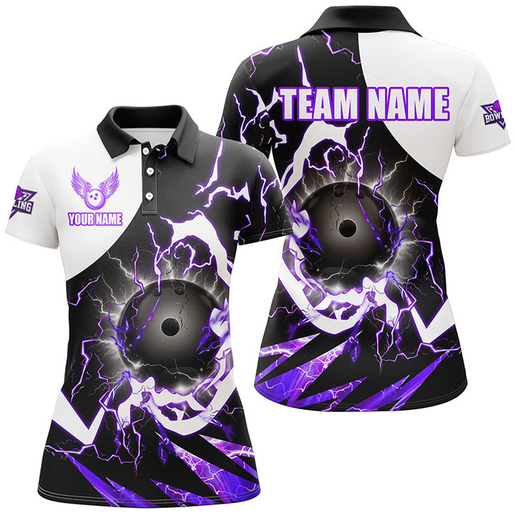 Custom Purple Lightning thunder bowling Team league jerseys custom Womens Bowling Polo, Quarter zip Shirts