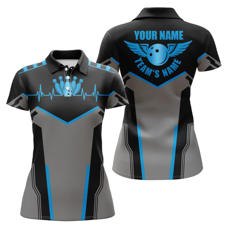 Custom Bowling Shirts For Women Custom Name And Team Name Bowling Ball And Pins Womens Polo Shirts