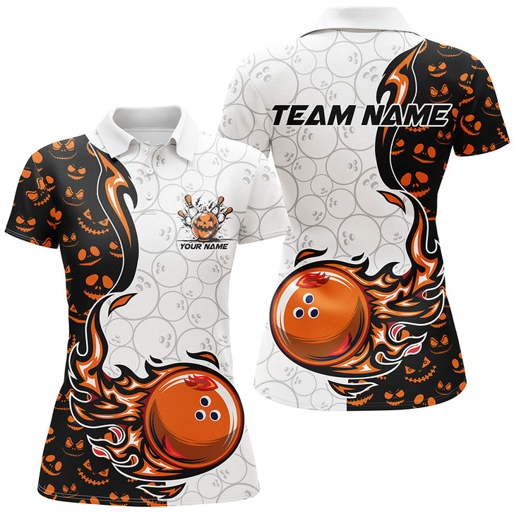 Custom Halloween Pattern Womens Bowling Polo, Quarter Zip Shirts Custom Team Bowling Jerseys Bowling Outfits