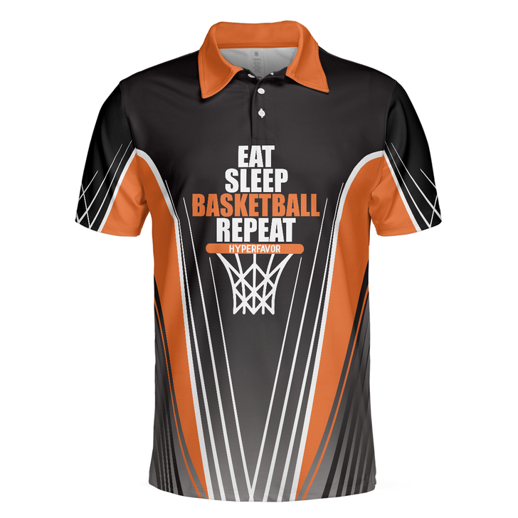 Basketball Players Eat Sleep Basketball Repeat Men Polo Shirt, Black And Orange Basketball Shirt For Basketball Fans, Gift For Basketball Lovers