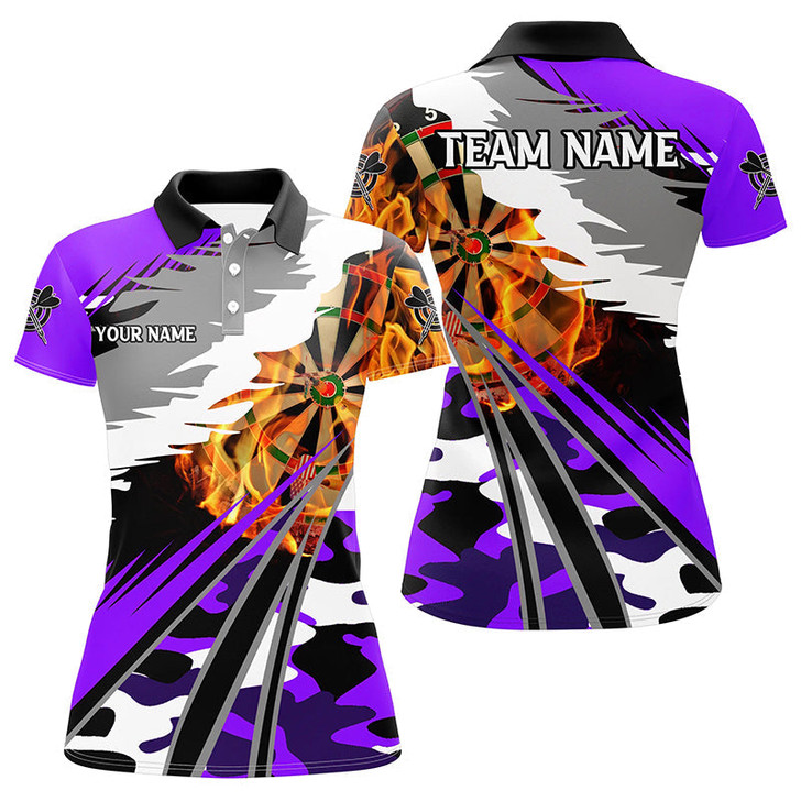 Custom 3D Dartboard Fire Women Darts Polo & Quarter-Zip Shirts Custom Camo Purple Darts Team Jerseys
