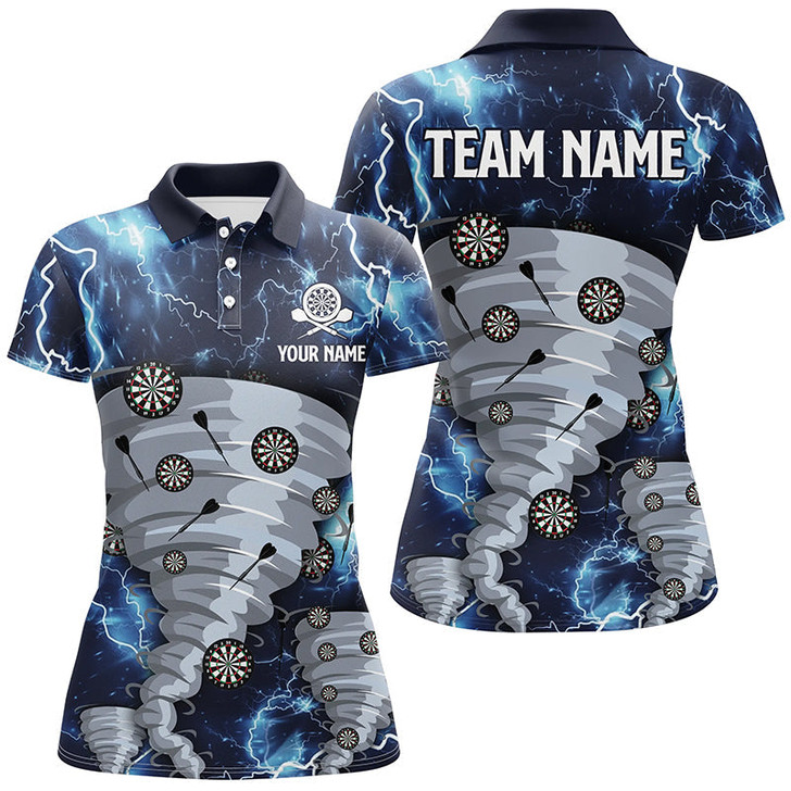 Custom Blue Thunder Lightning Darts Polo Shirt Custom Storm Dart Shirts For Women Dart Jersey