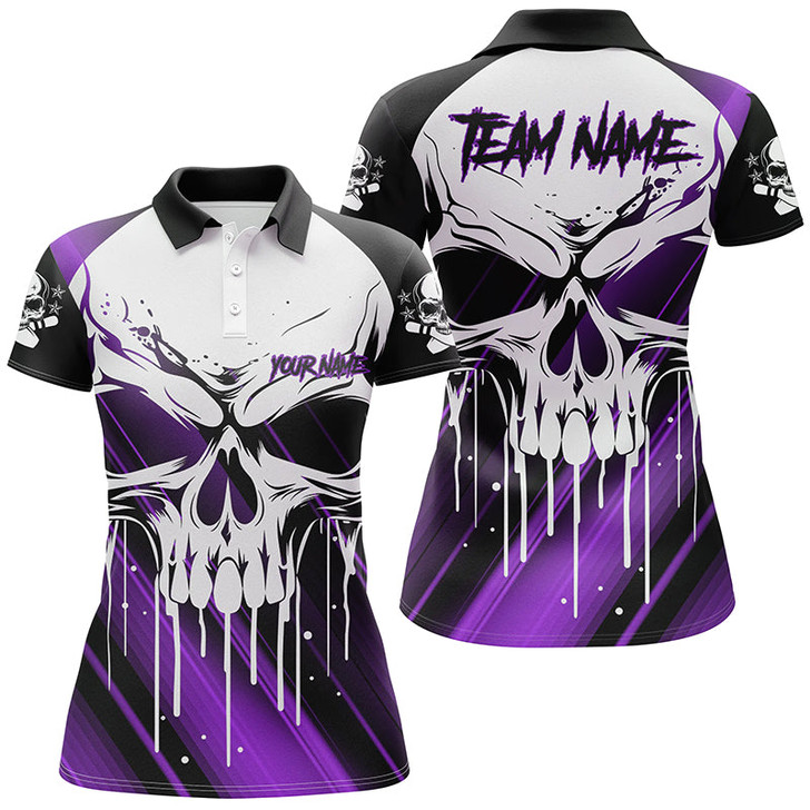 Custom Skull Bowling Jerseys For Women Bowling Team Polo Shirts Halloween Outfits
