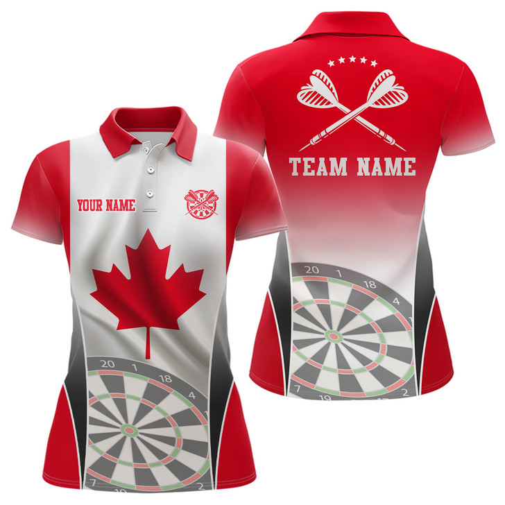 Custom 3D Canadian Flag Patriotic Darts Polo Shirt Personalized Dart Shirts Canada For Women