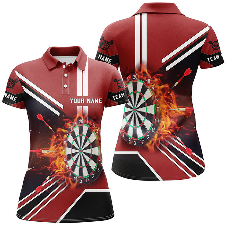 Custom Black Red Flame Dartboard Polo Shirt Custom Fire Darts Shirts For Women Dart Jersey