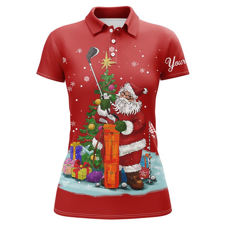 Custom Christmas Golf Shirts Custom Name Womens Golf Polo Shirts - Santa Golfer Christmas Golf Gifts