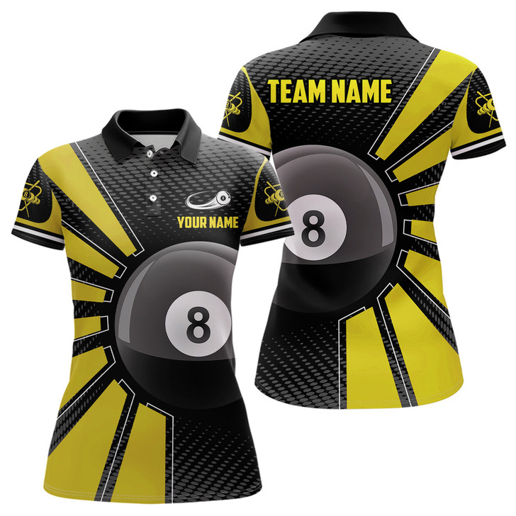 Custom Billiard 8 Ball Yellow Version Personalized Name 3D Polo Shirts For Women Custom Team Pool Shirt
