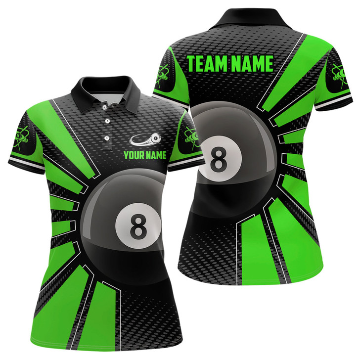 Custom Billiard 8 Ball Green Version Personalized Name 3D Polo Shirts For Women Custom Team Billiard Shirt