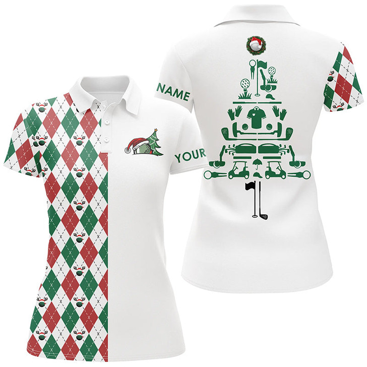Custom Funny Christmas Womens Golf Polo Shirt Custom Christmas Tree Golf Icons, Christmas Golf Gifts