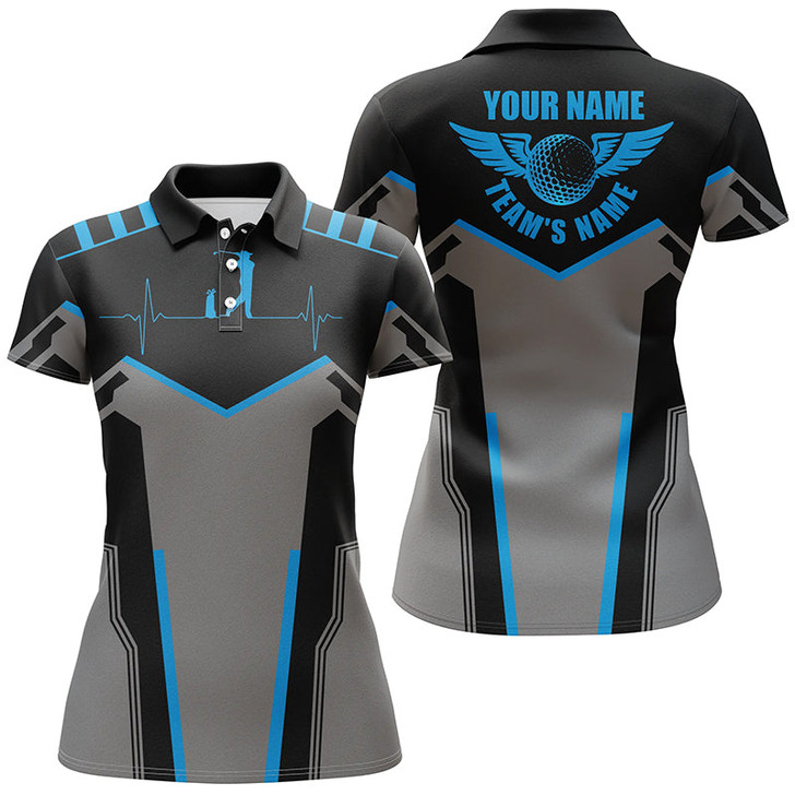 Custom Black Womens Golf Polo Shirts Custom Golf Heartbeat Golf Shirt For Women, Best Golf Gifts