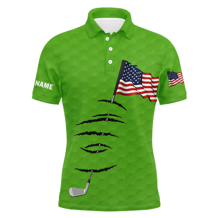 Custom Golf Men Polo Shirt - Golf Clubs American Flag 4th July Custom Name Apparel - Personalized Gift For Golf Lover, Team, Golfers, Patriotic