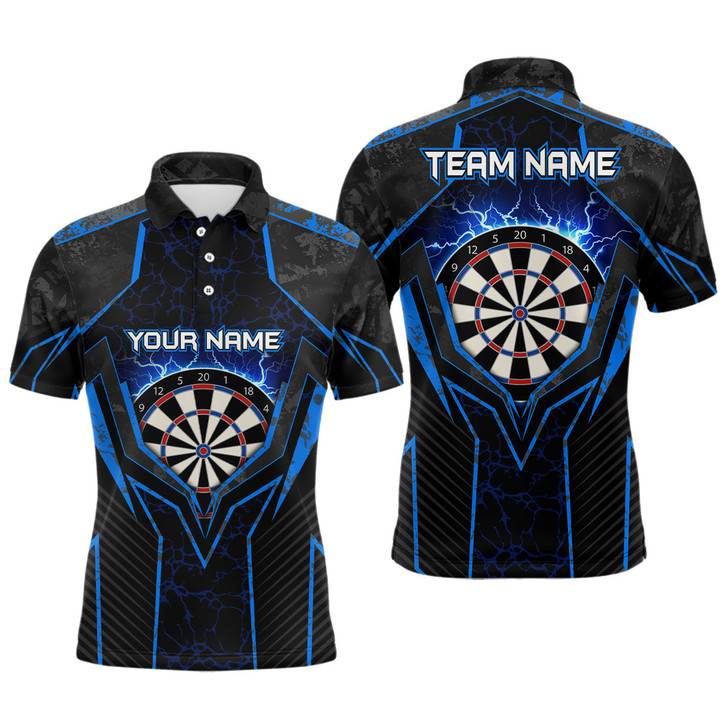Custom Blue Lightning Thunder Mens Darts Polo Shirts Custom Darts Shirt For Men Dart Jerseys
