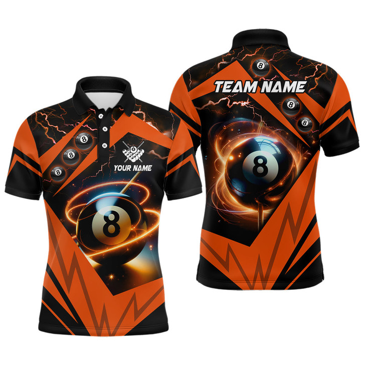 Custom Orange 8 Ball Pool Billiard Jersey For Men Custom Billiard Polo Shirts Team League Billiard Shirts