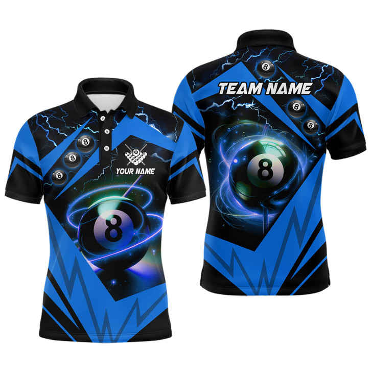 Custom Blue 8 Ball Pool Billiard Jerseys For Men Custom Billiard Polo Shirts Team League Billiard Shirts