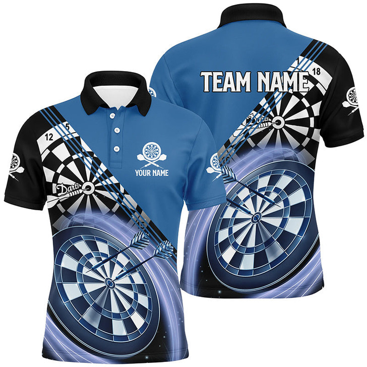 Custom Blue Mens Darts Polo Shirt With Name Customized Darts Shirts For Men Dart Jersey