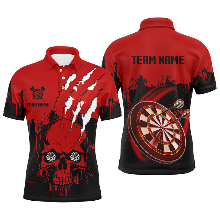 Custom Black Red Dart Skull Canada Flag Men Darts Polo Shirts Custom Patriotic Darts Jerseys Team Shirts