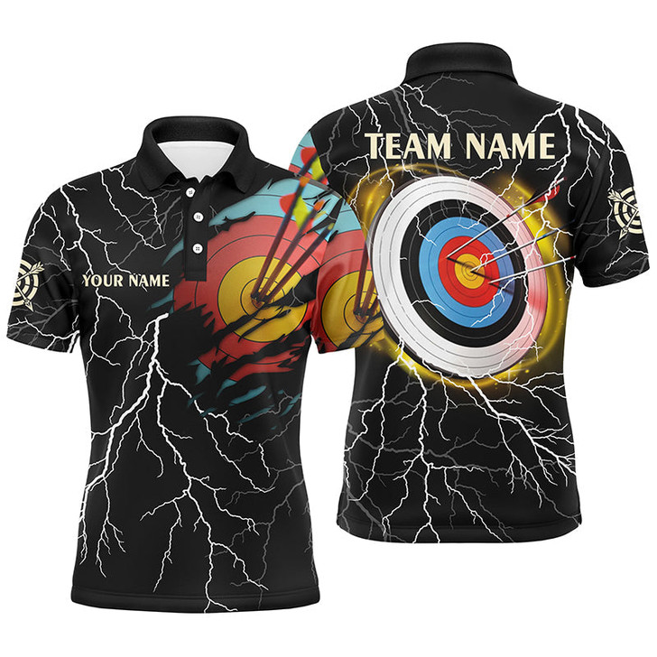 Personalized Archery 3d Target Thunder Lightning Pattern Customized Archery Polo Shirts For Men