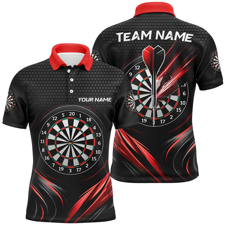 Custom Black&Red Sport Mens Darts Polo Shirt Custom Darts Shirt For Men Cool Dart Jerseys